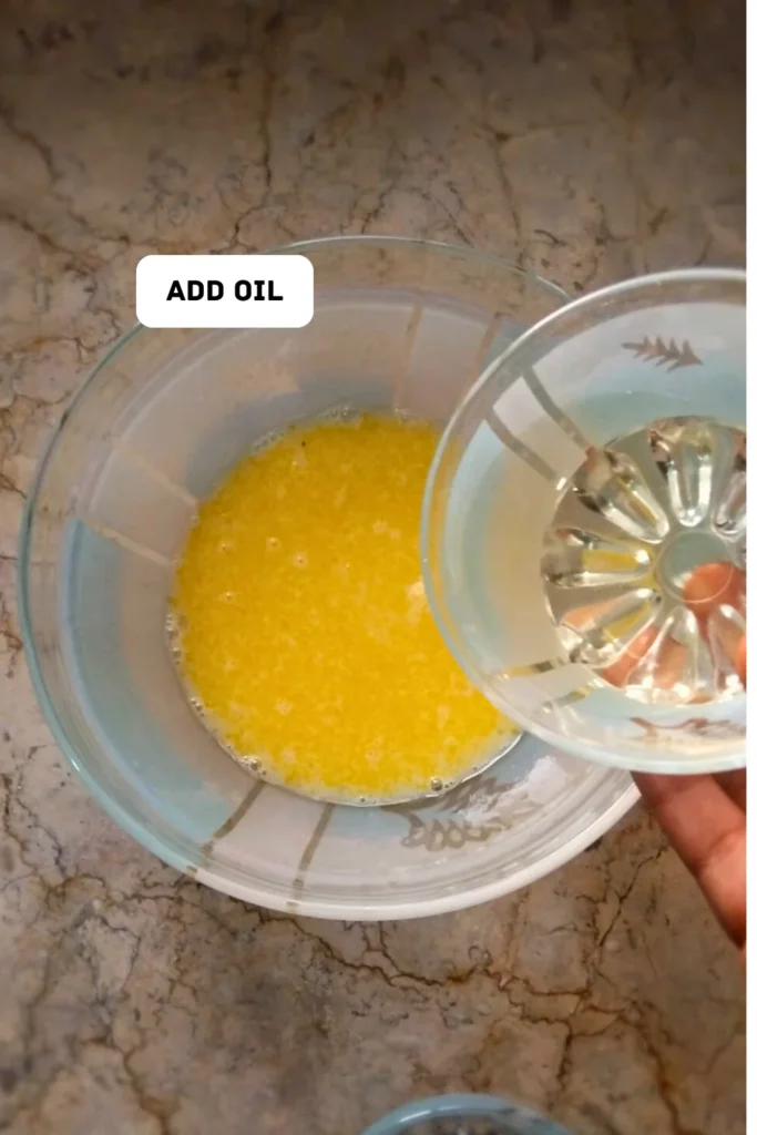 Add oil in muffin paste Add oil in muffin paste