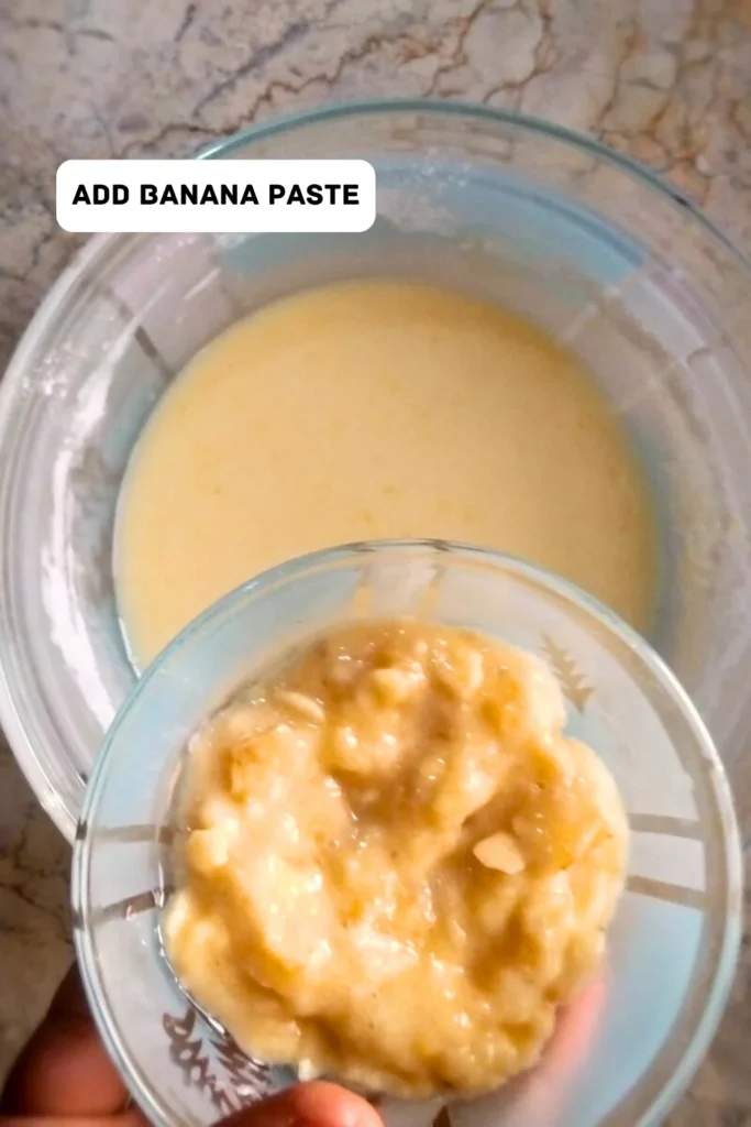 Add banana paste in muffin paste Add banana paste in muffin paste